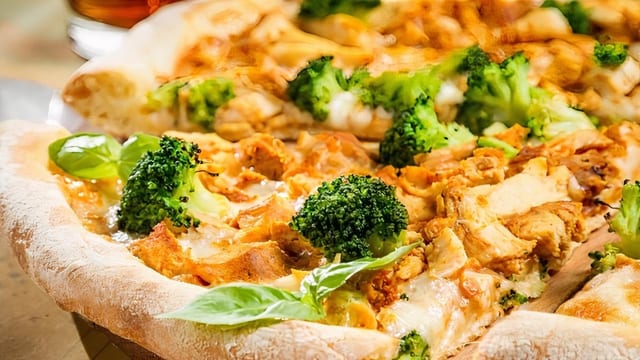 Buffalo Chicken & Broccoli Pizza.
